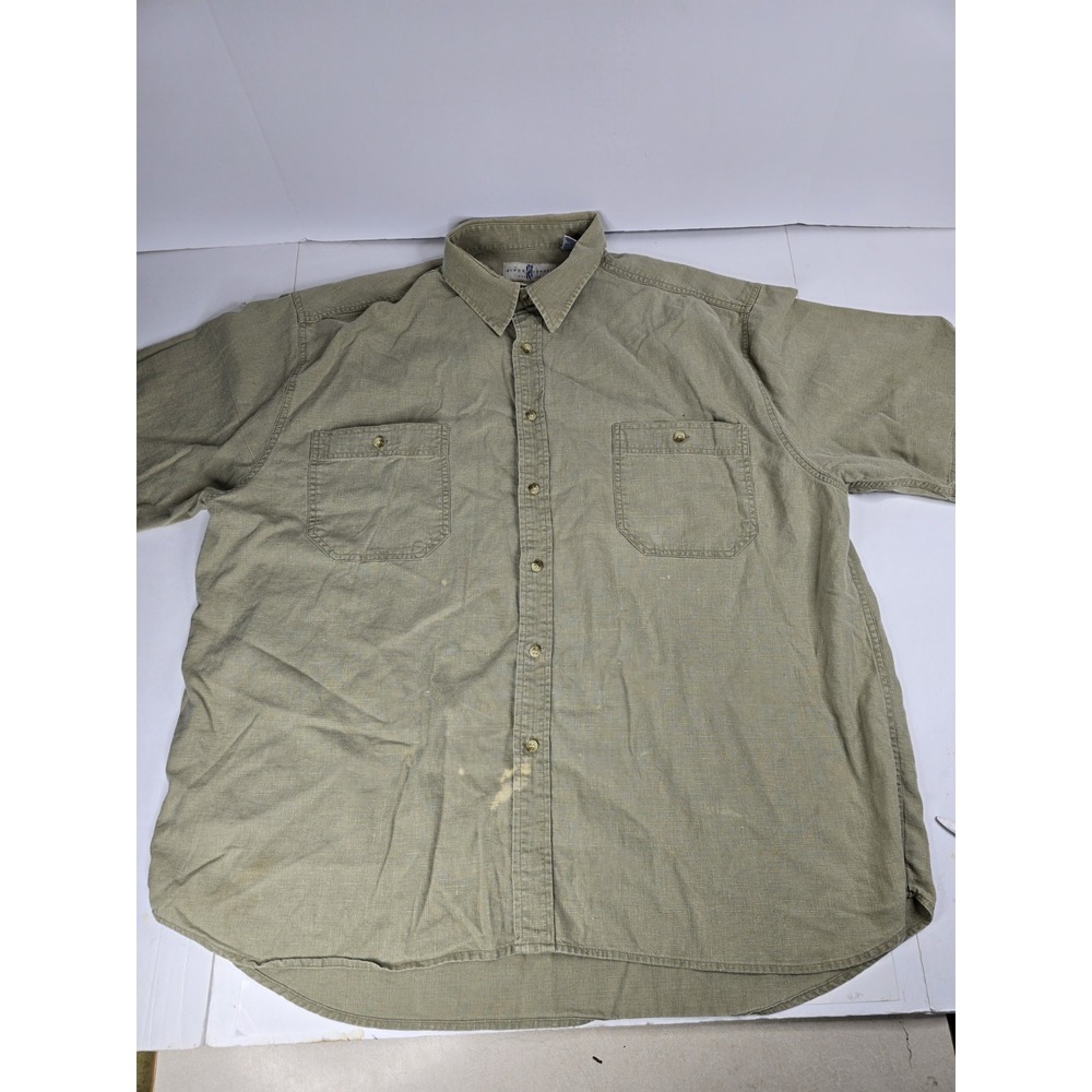 Vintage River Trader Button Down Shirt Men XXL Brown Preppy Linen Blend Safari